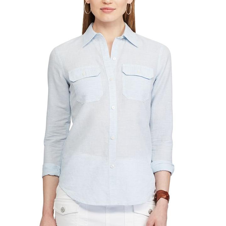 Women's Chaps Plaid Twill Button-down Shirt, Size: Xxl, Blue