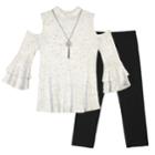 Girls 7-16 Iz Amy Byer Thermal Cold-shoulder Bell Sleeve Tunic & Leggings Set With Necklace, Size: Large, White