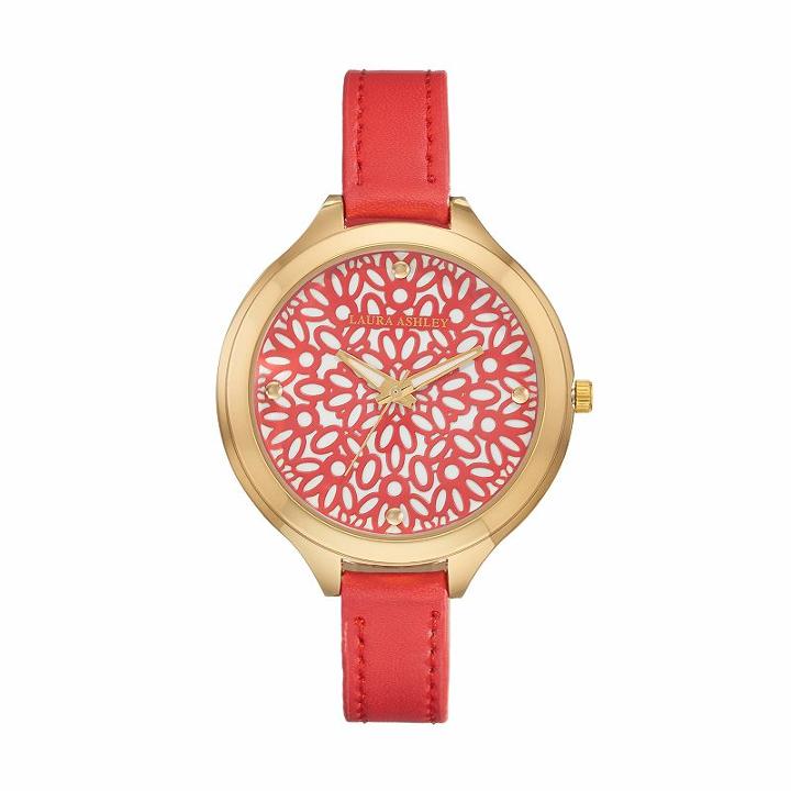 Laura Ashley Women's Floral Watch, Red