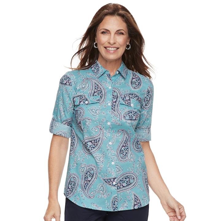 Petite Croft & Barrow&reg; 2-pocket Button Down Shirt, Women's, Size: S Petite, Med Blue