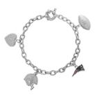 New England Patriots Team Logo, Heart, Football & Helmet Charm Bracelet, Women's, Size: 7.5, White