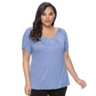 Plus Size Jennifer Lopez Ruched V-neck Tee, Women's, Size: 2xl, Blue (navy)