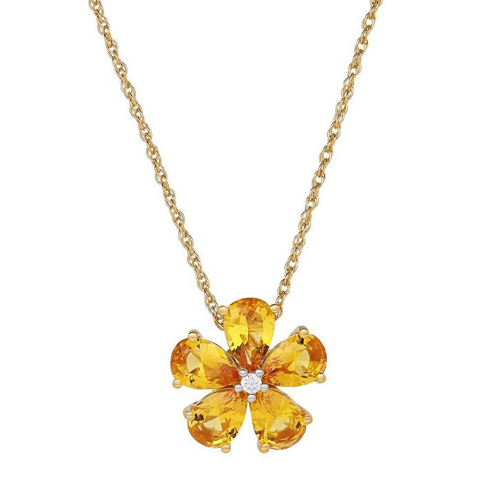 David Tutera 14k Gold Over Silver Simulated Citrine & Cubic Zirconia Flower Pendant, Women's, Size: 18, Yellow