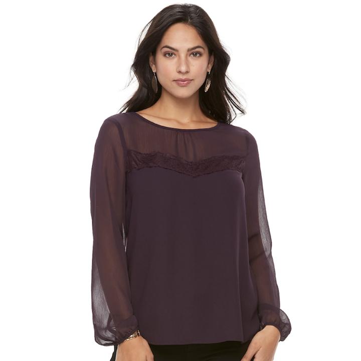 Women's Apt. 9&reg; Sheer Yoke Top, Size: Small, Purple