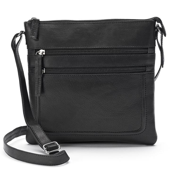 R & R Leather Piped Crossbody Bag, Women's, Black