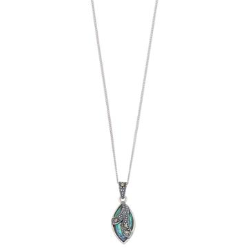 Tori Hill Sterling Silver Marcasite & Abalone Marquise Pendant, Women's, Size: 18, Green