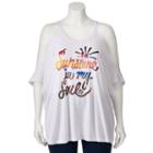 Juniors' Plus Size About A Girl Cold Shoulder Graphic Top, Size: 3xl, Natural