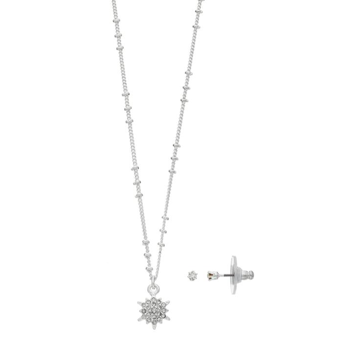 Lc Lauren Conrad Cubic Zirconia Starburst Pendant Necklace & Earring Set, Women's, Silver