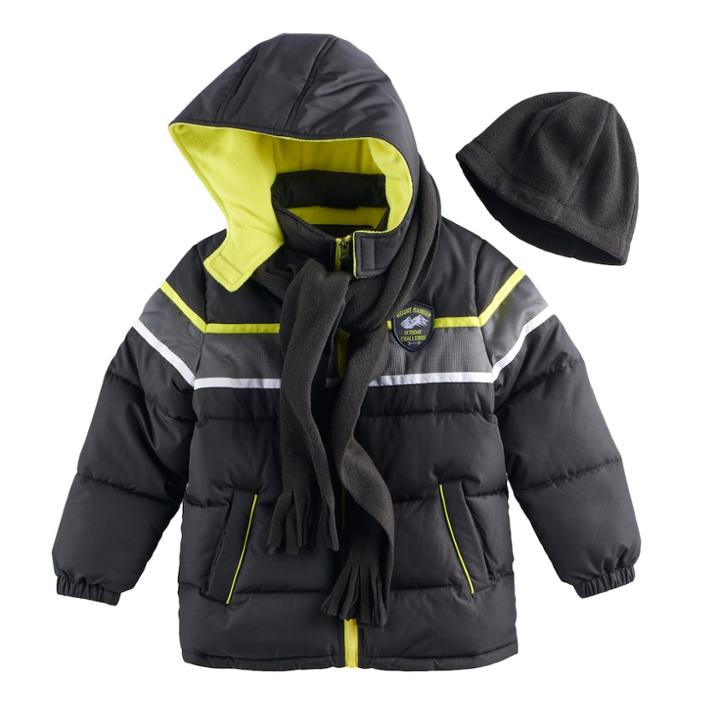 Boys 4-7 I-extreme 3-pc. Colorblock Puffer Jacket, Hat & Scarf Set, Size: 6, Black