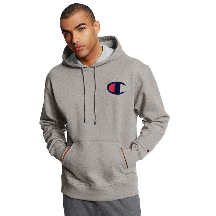Men's Champion Logo Pullover Hoodie, Size: Medium, Dark Grey