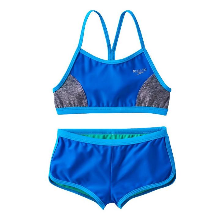 Girls 7-16 Speedo Heather Splice Boyshort Bikini Swimsuit Set, Girl's, Size: 10, Med Blue