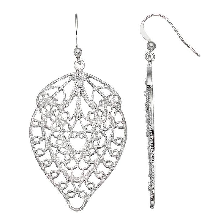Filigree Leaf Nickel Free Drop Earrings, Women's, Silver