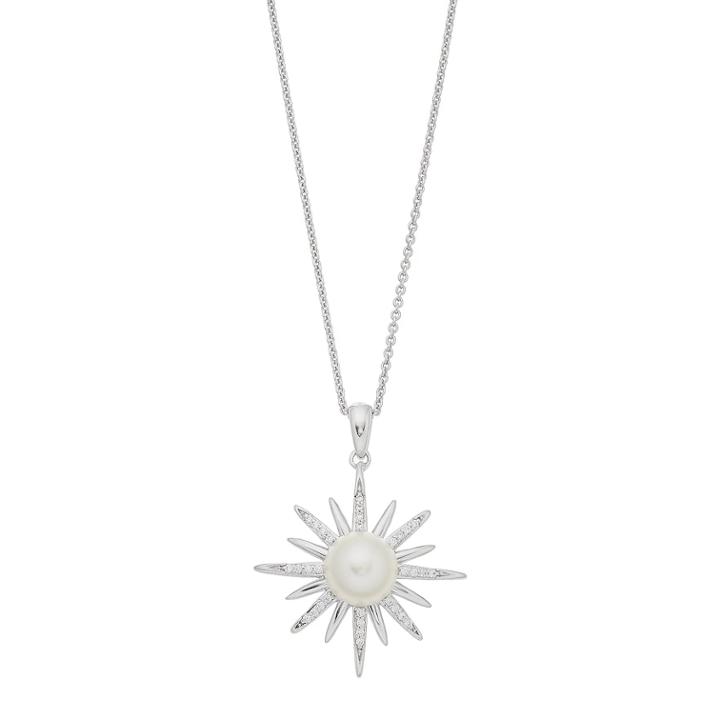 Simply Vera Vera Wang Sterling Silver Freshwater Cultured Pearl & 1/10 Carat T.w. Diamond Starburst Pendant, Women's, Size: 18, White