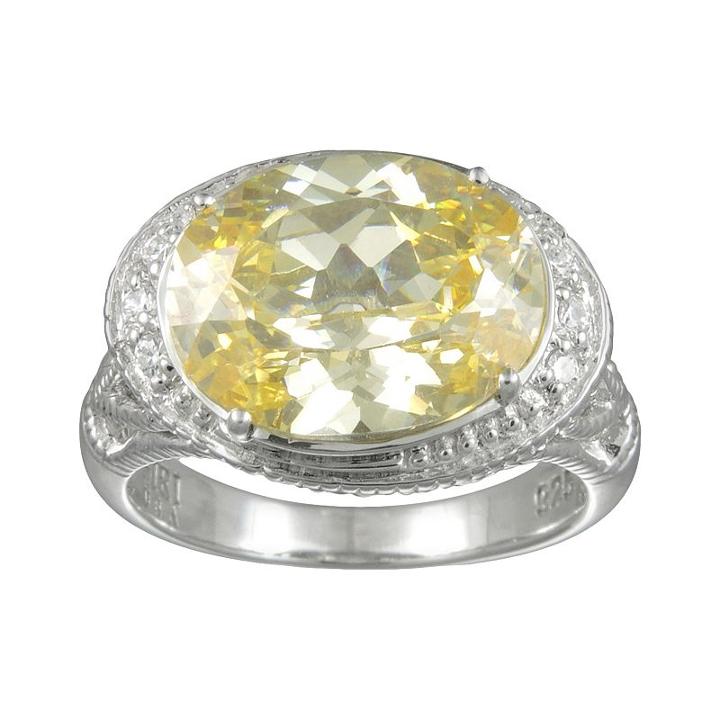 Siri Usa By Tjm Sterling Silver Canary And White Cubic Zirconia Oval Frame Ring, Women's, Size: 6, Yellow