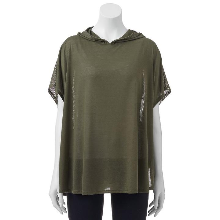 Madden Nyc Hooded Jersey Poncho, Women's, Med Green