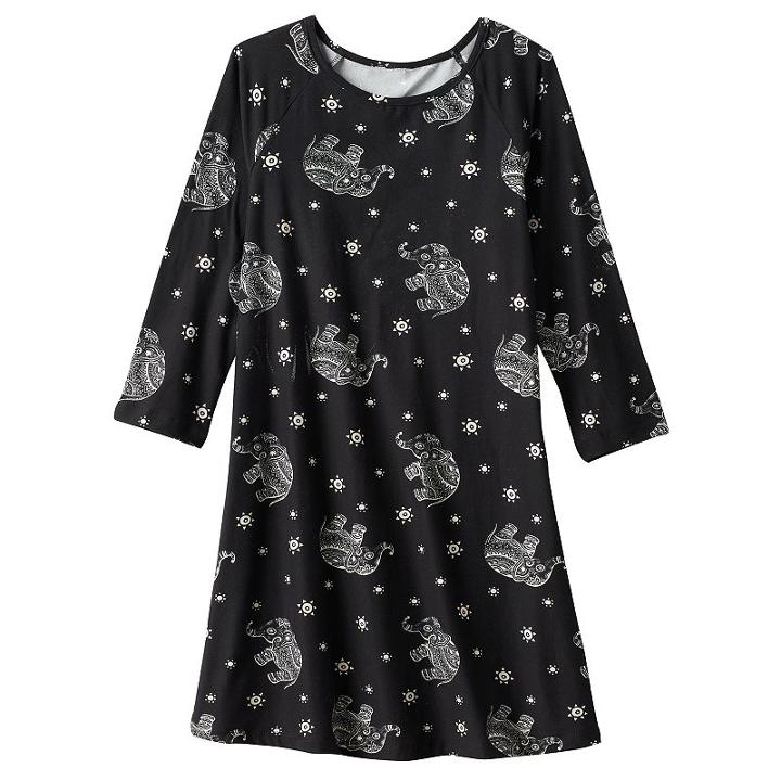 Girls 7-16 Mudd&reg; 3/4-length Sleeve Patterned Swing Dress, Girl's, Size: 16, Black