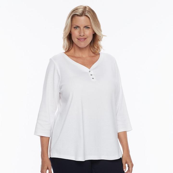 Plus Size Croft & Barrow&reg; Solid V-neck Tee, Women's, Size: 3xl, White
