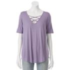 Juniors' Pink Rose Cross Front V-neck Tee, Girl's, Size: Large, Lt Purple