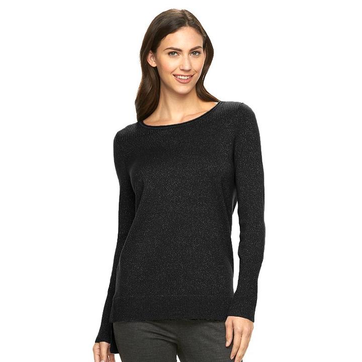 Women's Apt. 9&reg; Sparkle Scoopneck Sweater, Size: Medium, Black