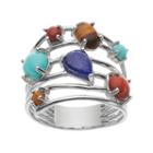 Sterling Silver Simulated Gemstone Cabochon Multirow Ring, Women's, Size: 9, Blue