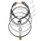 Black Cat, Spiderweb, Skull & Witch Choker Necklace Set, Women's, Multicolor