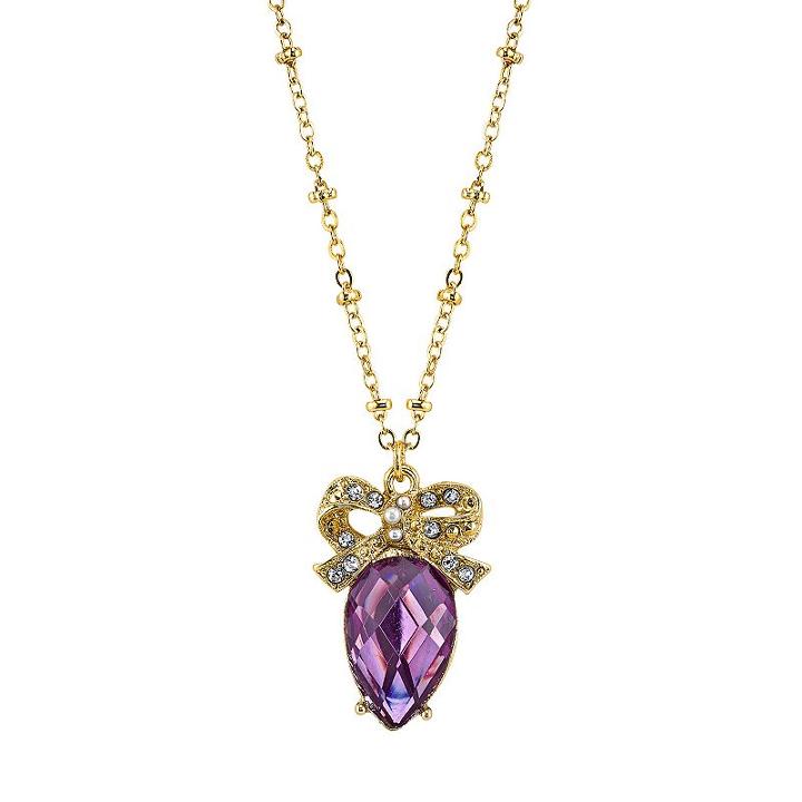 1928 Bow & Purple Teardrop Pendant Necklace, Women's, Size: 16