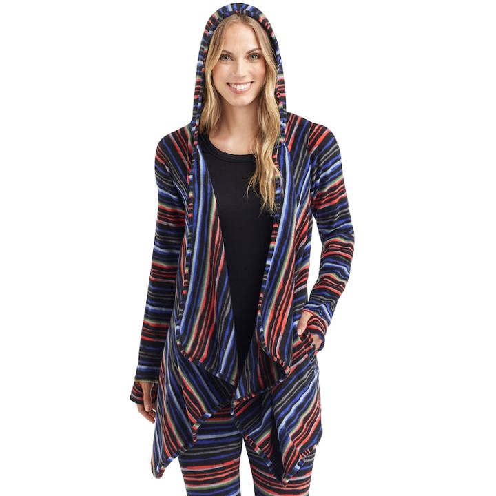 Women's Cuddl Duds Fleece Hooded Wrap Cardigan, Size: S-m, Multi Stripe