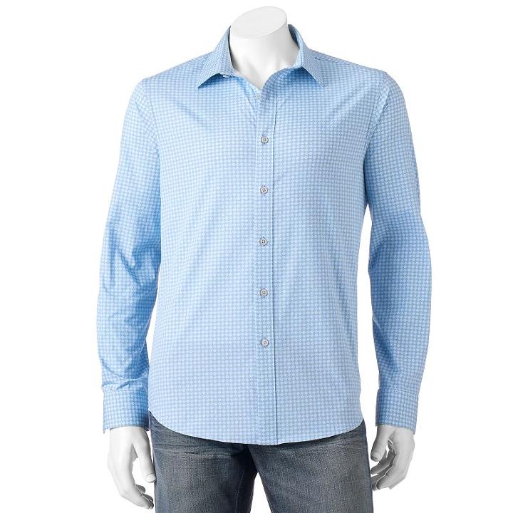 Apt. 9, Men's &reg; Slim-fit Patterned Stretch Button-down Shirt, Size: Large Slim, Blue