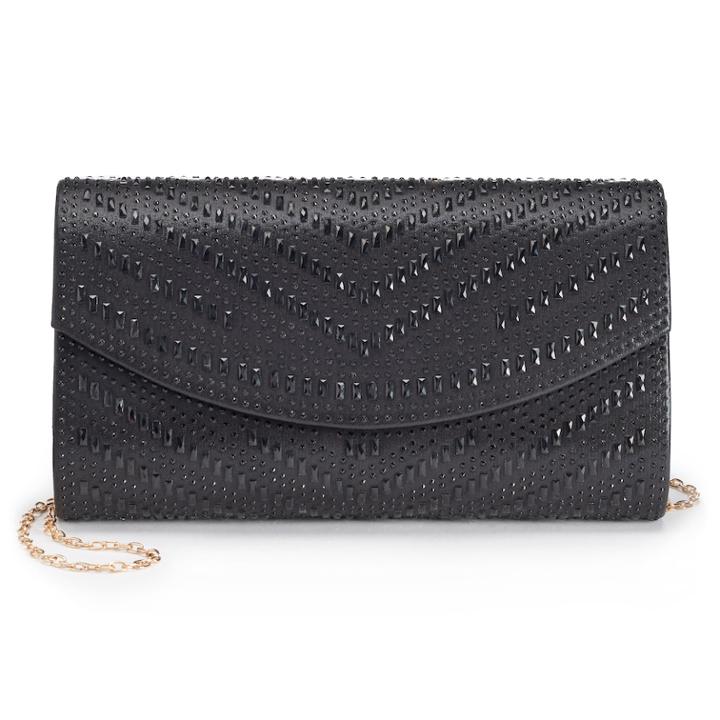 Lenore By La Regale Crystal Chevron Pattern Flap Clutch, Women's, Black