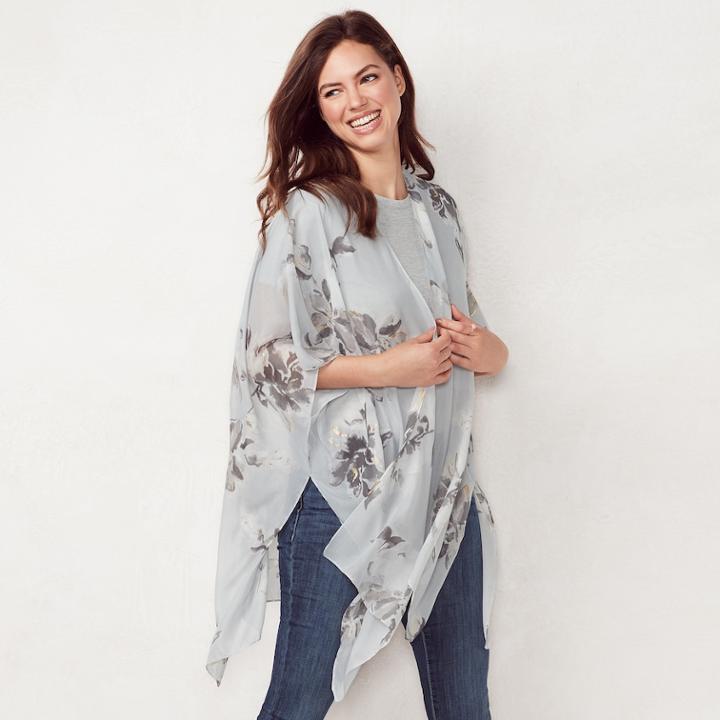 Women's Lc Lauren Conrad Shadow Floral Kimono, Light Grey