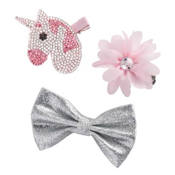 Girls 4-16 Elli By Capelli Unicorn, Flower & Bow Hair Clip Set, Dark Pink