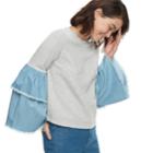K/lab Contrast Tiered Denim Bell Sleeve Sweatshirt, Teens, Size: Xs, Grey
