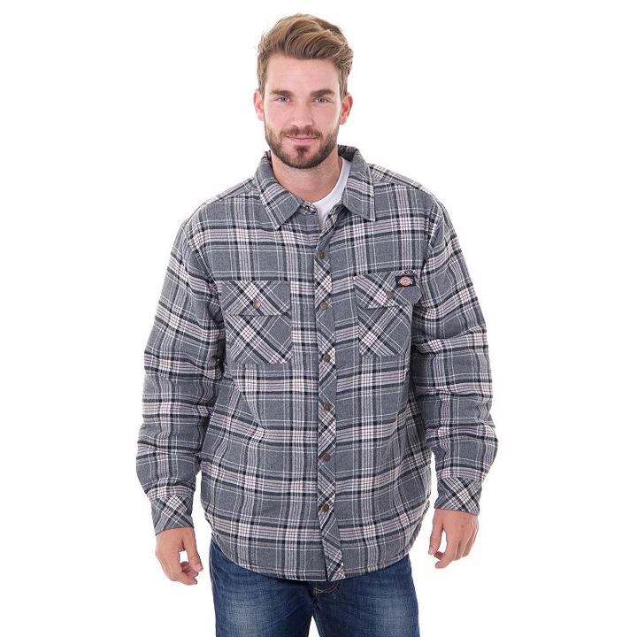 Men's Dickies Classic-fit Plaid Sherpa-lined Shirt Jacket, Size: Xxl, Grey (charcoal)