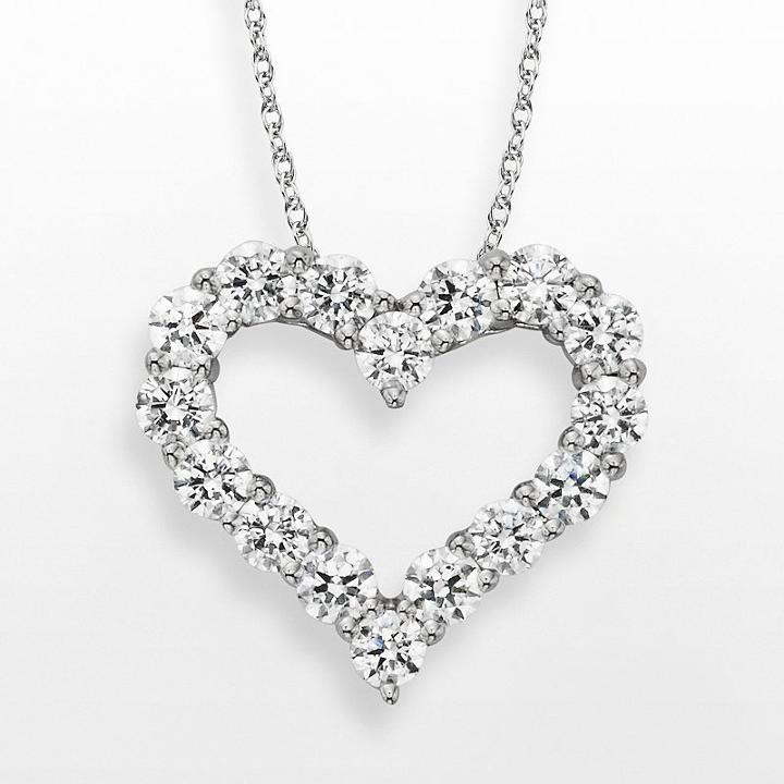 Diamonore Sterling Silver 2-ct. T.w. Simulated Diamond Heart Pendant, Women's, Size: 16, White