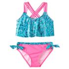 Girls 7-16 Pink Platinum Animal Print Tankini & Scoop Bottoms Swimsuit Set, Girl's, Size: 14-16, Lt Green