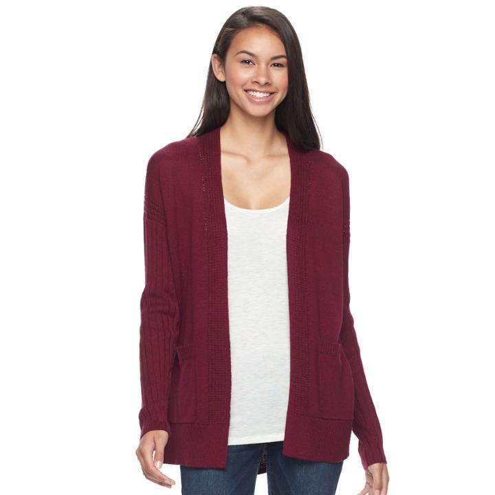 Juniors' So&reg; Drop Shoulder Rib Sleeve Cardigan, Teens, Size: Medium, Dark Pink