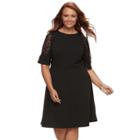 Plus Size Suite 7 Lace Crepe Fit & Flare Dress, Women's, Size: 14 W, Black