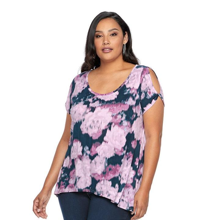 Plus Size Jennifer Lopez Twisted Cold-shoulder Tee, Women's, Size: 2xl, Purple