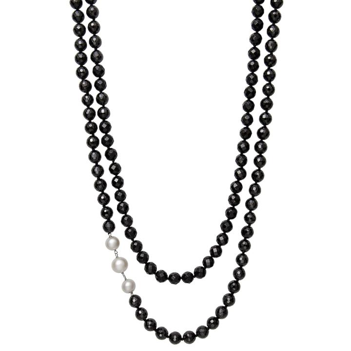 Sterling Silver Black Spinel & Freshwater Cultured Pearl Double Row Necklace, Women's, Size: 18