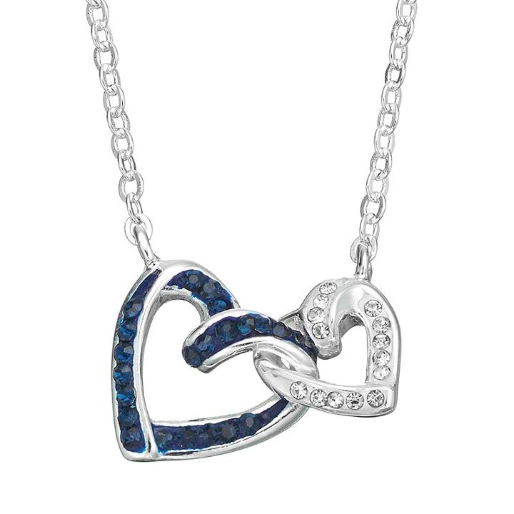 Silver Luxuries Crystal Interlocking Heart Necklace, Women's, Blue
