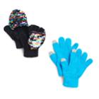 Girls 4-16 So&reg; Reversible Sequin Flip-top Mittens & Tech Touch Gloves Set, Dark Blue