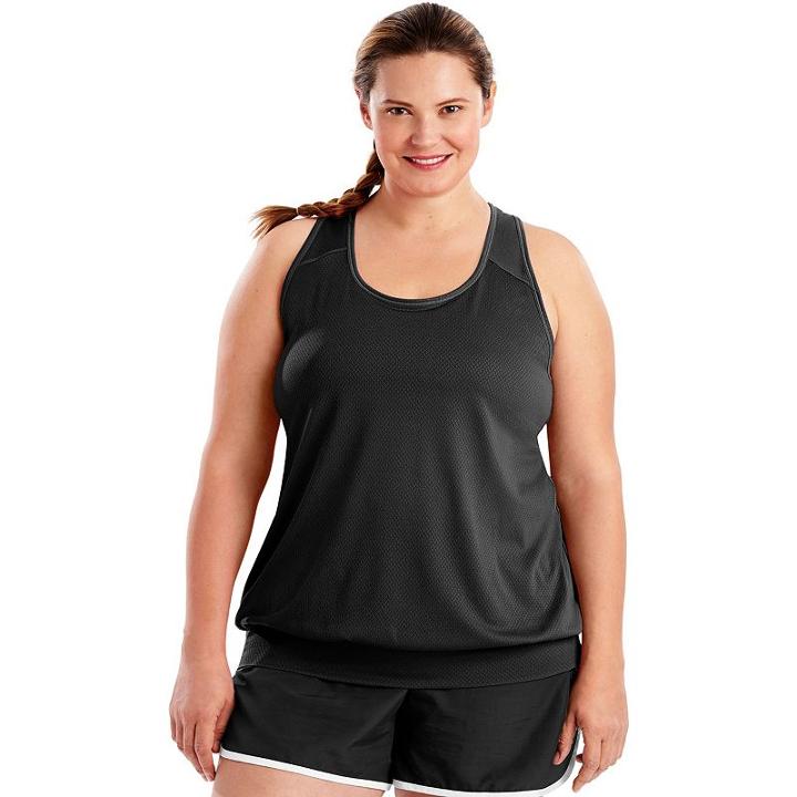 Plus Size Just My Size Mesh Banded Racerback Tank, Women's, Size: 3xl, Black
