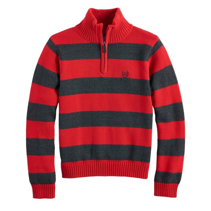 Boys 4-20 Chaps Striped Quarter-zip Sweater, Size: 14-16, Med Red