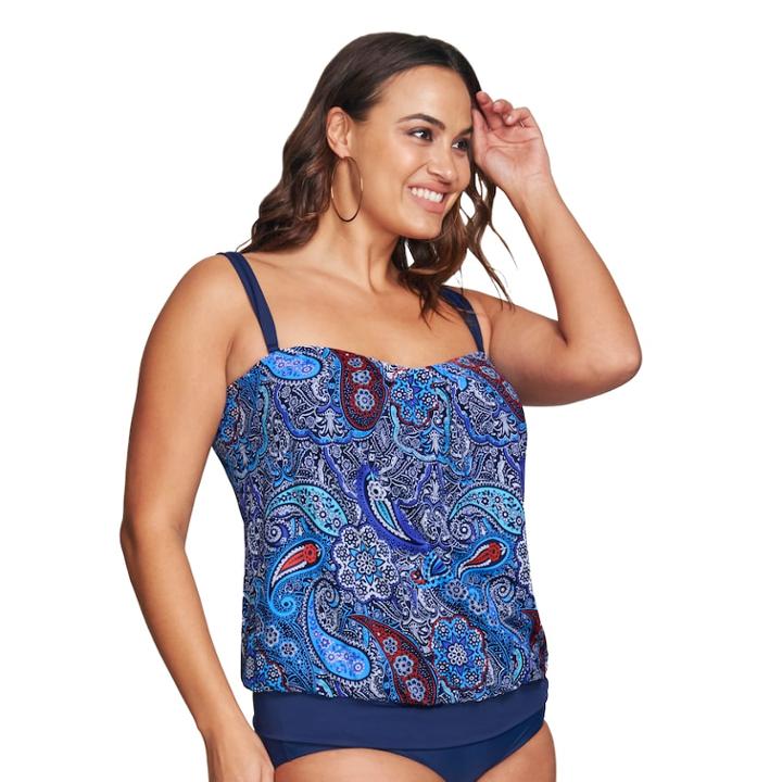 Plus Size Mazu Swim D-cup Paisley Blouson Tankini Top, Women's, Size: 18 W, Blue (navy)