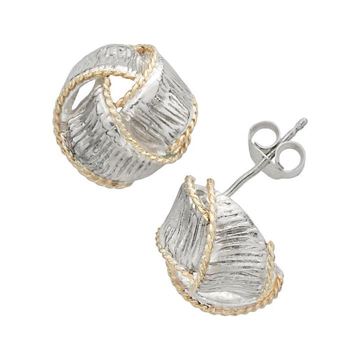 14k Gold And Sterling Silver Textured Knot Stud Earrings, Women's, Multicolor