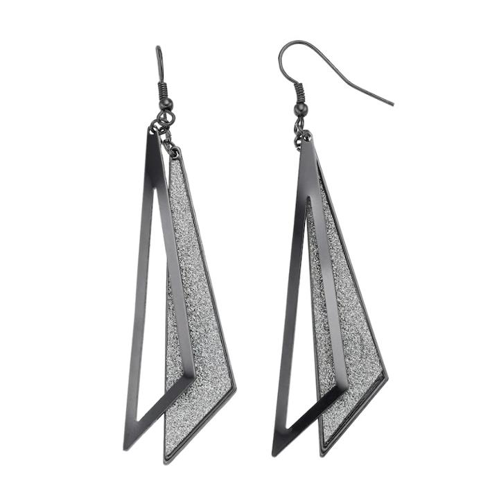 Glittery Triangle Nickel Free Drop Earrings, Women's, Black