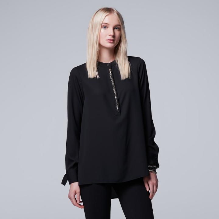 Women's Simply Vera Vera Wang Tie-accent Embellished Tunic, Size: Medium, Black