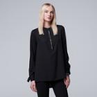 Women's Simply Vera Vera Wang Tie-accent Embellished Tunic, Size: Medium, Black