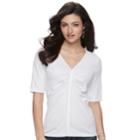 Women's Jennifer Lopez Embellished Ruched V-neck Tee, Size: Medium, White