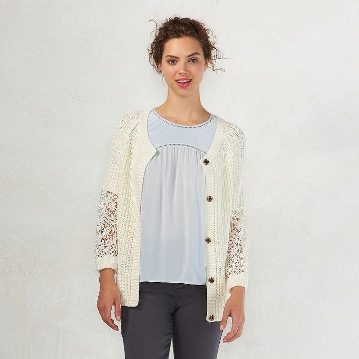 Women's Lc Lauren Conrad Crochet Cardigan, Size: Medium, White Oth